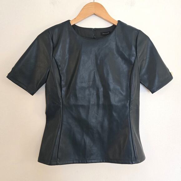 NWT Ann Taylor Faux Leather Peplum Top XS - Deep Teal / Forest Green - Picture 2 of 8